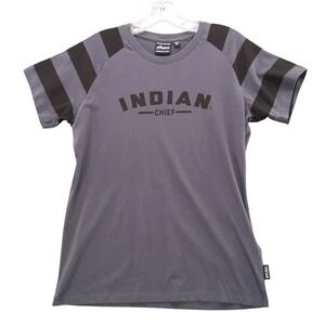 Indian Motorcycles Chief T-Shirt Striped Sleeve Graphic Tee Spirit‎ Lake IA Sz M